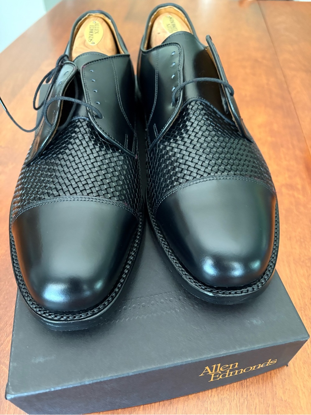 Allen Edmonds Black Woven Cap-Toe Derby